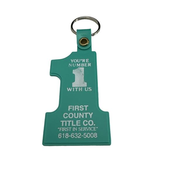Vtg First Country Title Co. Advertising Plastic #1 Keychain Aqua Mint Key Ring - Picture 1 of 3